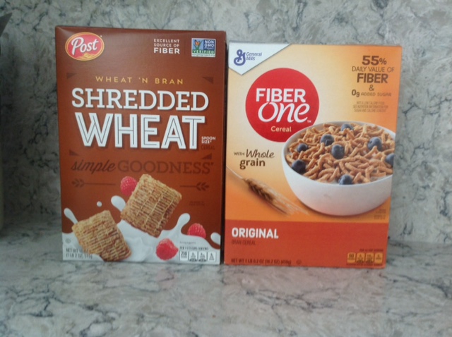 boxes of high-fiber breakfast cereals