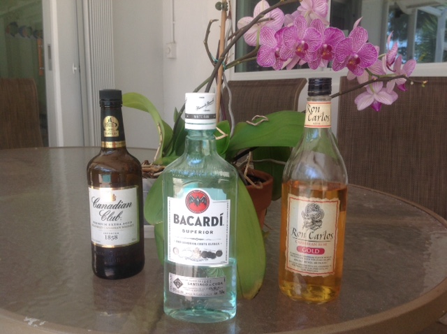 bottles of whisky and rum