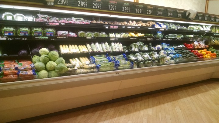 refrigerated display of fresh vegetables