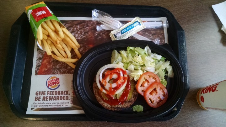 Impossible Whopper meal without the bun from Burger King.