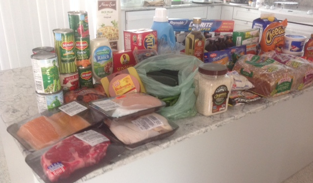 kitchen island full of foods delivered to the house