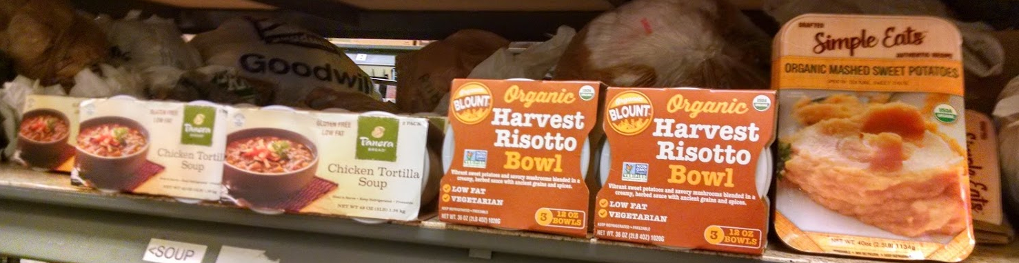 packages of frozen chicken tortilla soup, organic harvest risotto bowls and organic mashed sweet potatoes