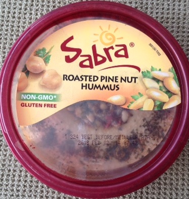 package of roasted pine nut hummus that is GMO free