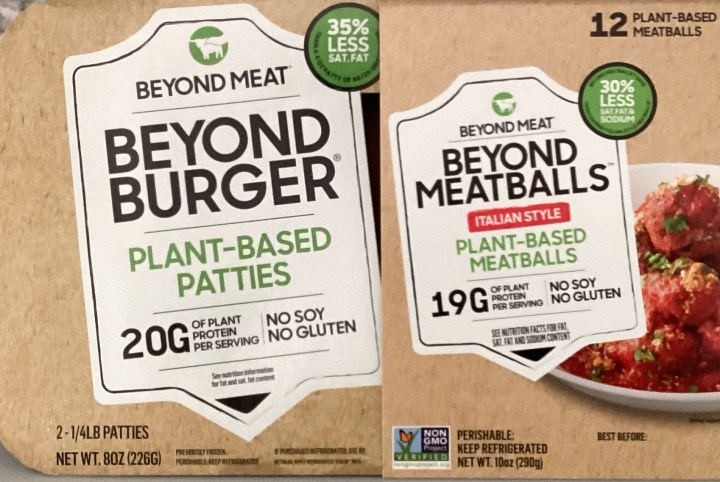 packages of Beyond Burger and Beyond Meatballs, sources of alternative proteins