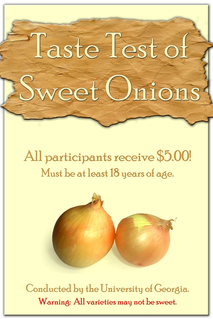 poster advertising an acceptability test for sweet onions